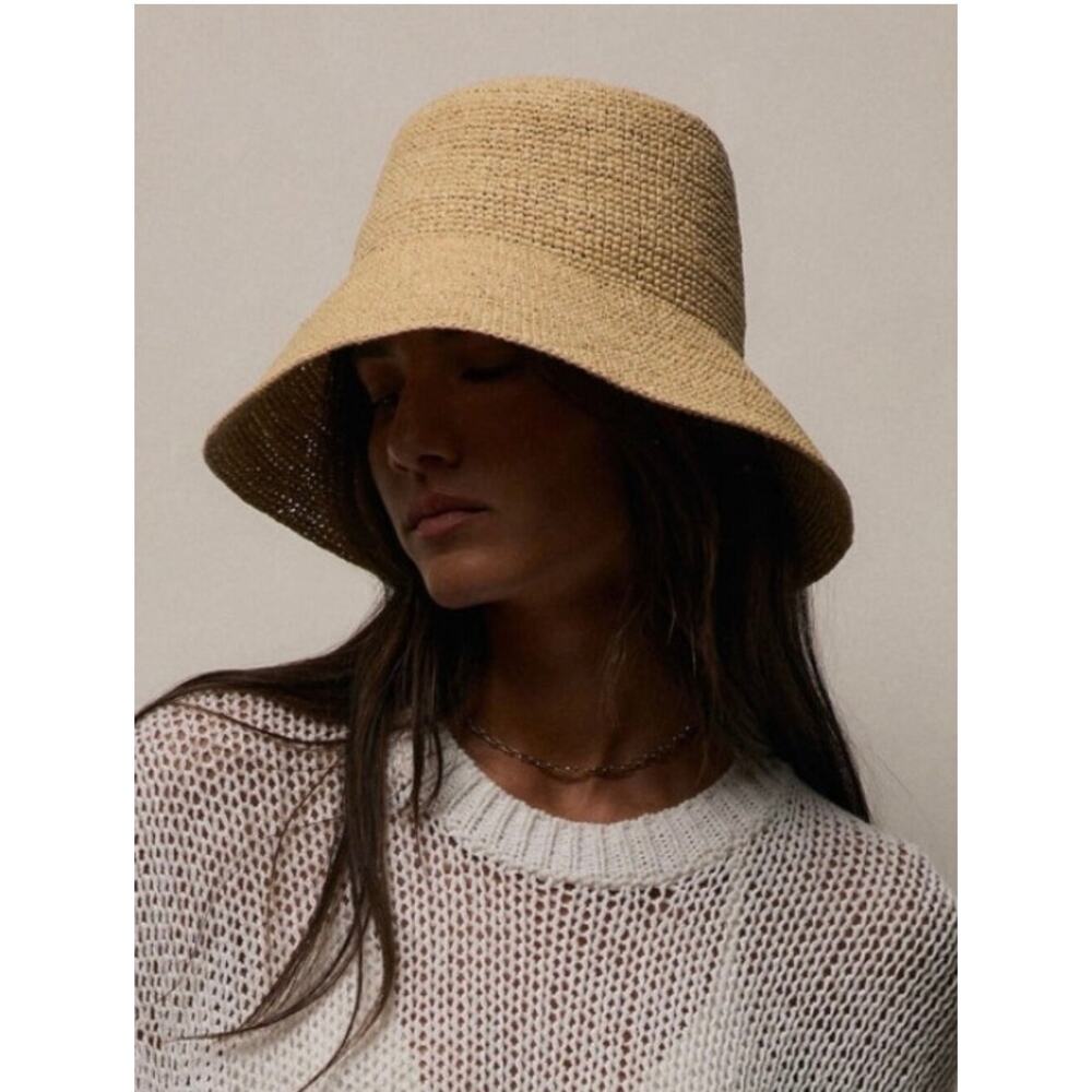 NEW Janessa Leone Felix Packable Bucket Hat Natural Raffia Straw Large - Picture 2 of 9